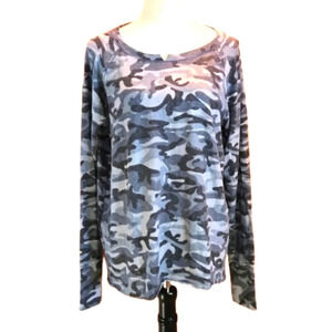 Michael Stars Madison Brushed Camo Long Sleeve Notch Neck Hi Low Womens Size XL